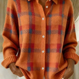 Megan | Plaid Button-Up Knit Cardigan