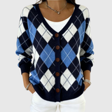 Mairéad | Navy Argyle Knit Cardigan