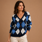 Mairéad | Navy Argyle Knit Cardigan