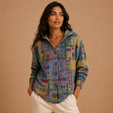 Treasa | Patchwork Print Hooded Cardigan