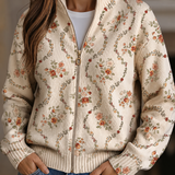 Honora | Cream Delicate Floral Zip Cardigan