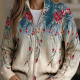 Ronait | Feather Floral Gradient Zip Cardigan